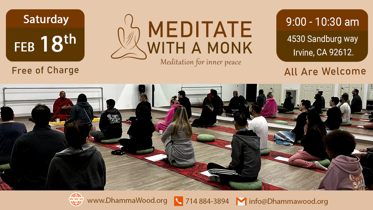 flyer of meditate with a monk on February 18th